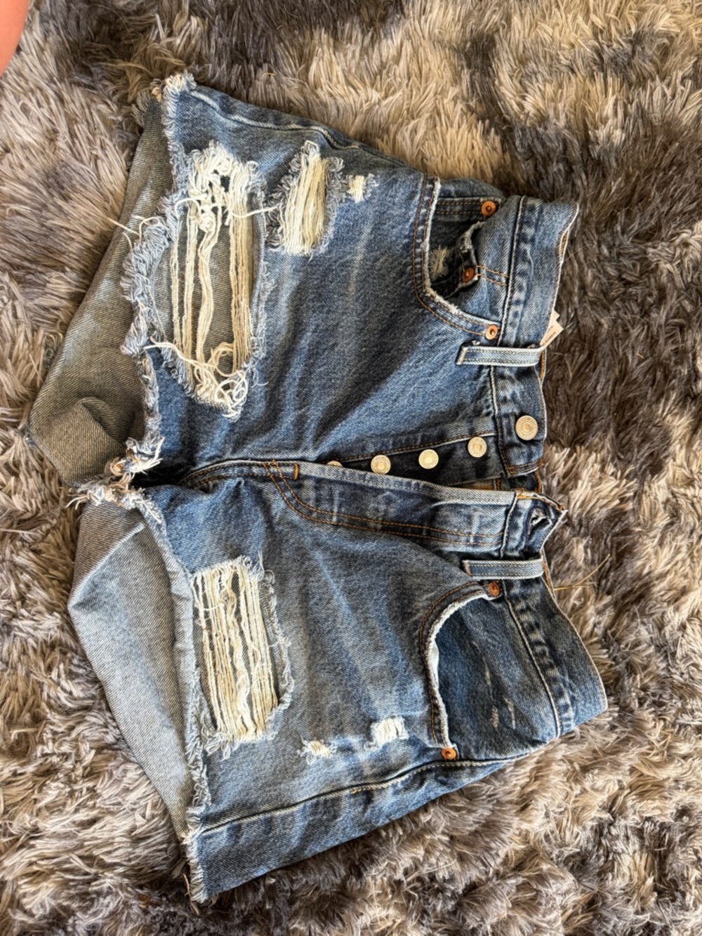 Levi's Light Blue Ripped High-Rise Jean Shorts